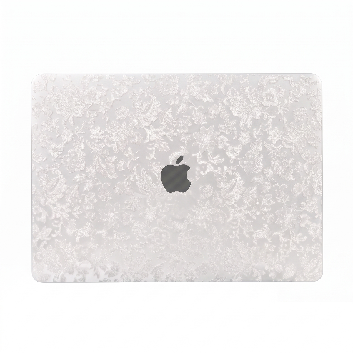 The Neve Laptop Case - white embroidered floral, top view
